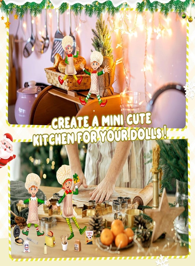 Motionchic 20 Pcs Christmas Elf Outfits for Kids Xmas Kitchen Cooking Clothes Accessories Include Mini Baking Props Set Baker Tools Outfit for Boys, Girls, Dollhouse, Xmas Clothes and Gift(Yellow) - Image 5
